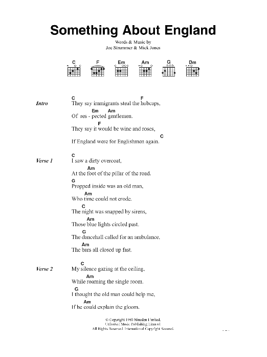 The Clash Something About England Sheet Music Notes & Chords for Lyrics & Chords - Download or Print PDF