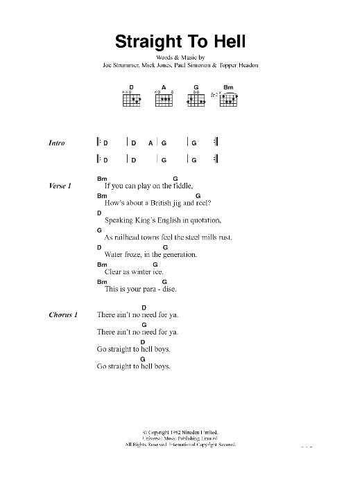 The Clash Straight To Hell Sheet Music Notes & Chords for Guitar Tab - Download or Print PDF