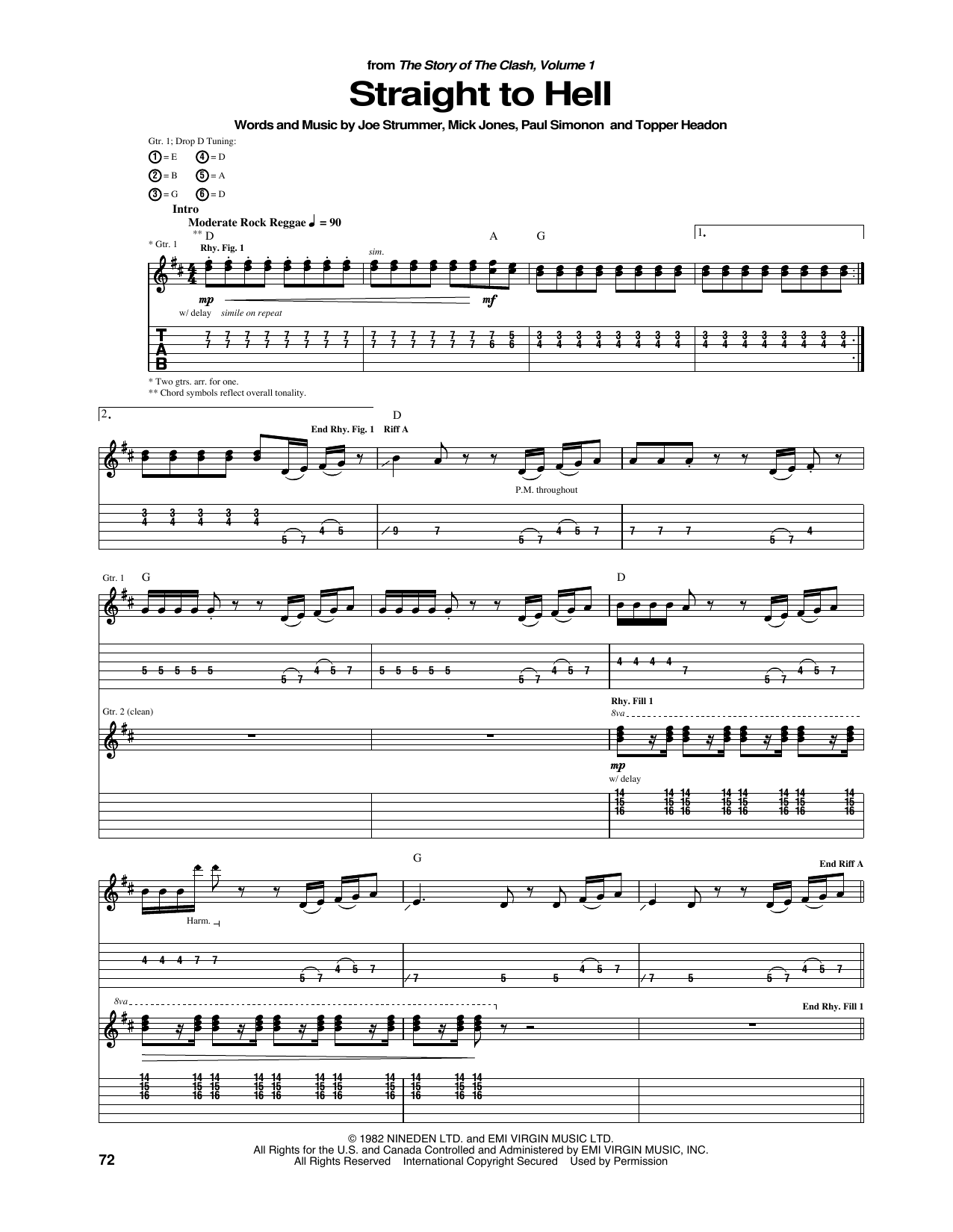 The Clash Straight To Hell Sheet Music Notes & Chords for Guitar Tab - Download or Print PDF