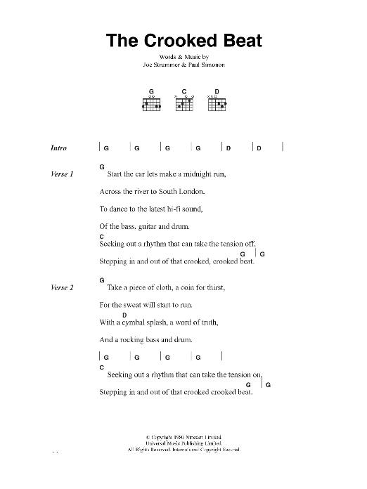 The Clash The Crooked Beat Sheet Music Notes & Chords for Lyrics & Chords - Download or Print PDF