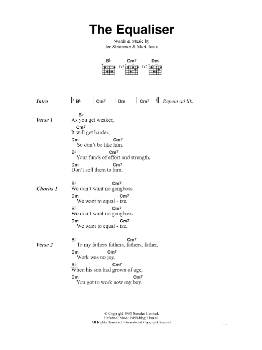 The Clash The Equaliser Sheet Music Notes & Chords for Lyrics & Chords - Download or Print PDF