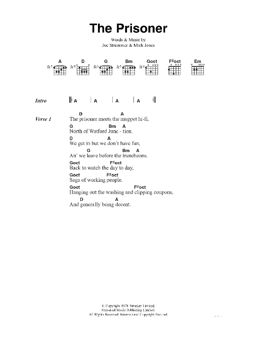 The Clash The Prisoner Sheet Music Notes & Chords for Lyrics & Chords - Download or Print PDF The Clash The Prisoner Sheet Music Notes & Chords for Lyrics & Chords - Download or Print PDF