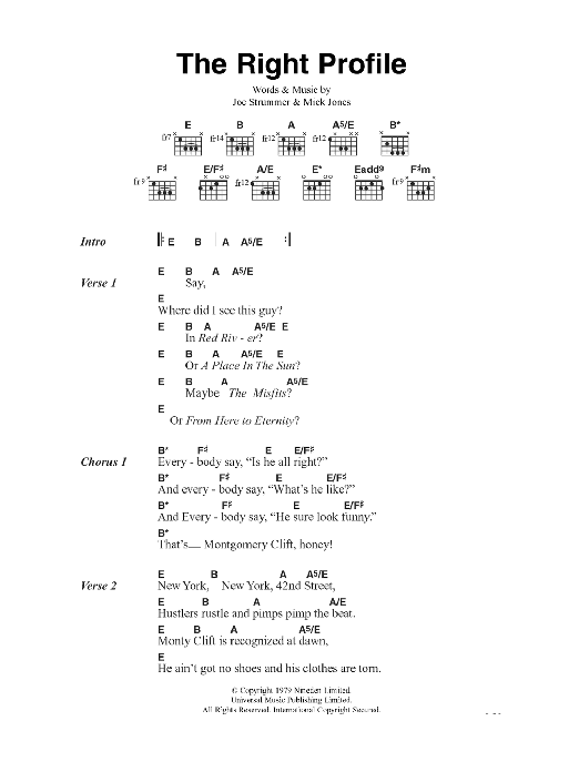 The Clash The Right Profile Sheet Music Notes & Chords for Lyrics & Chords - Download or Print PDF