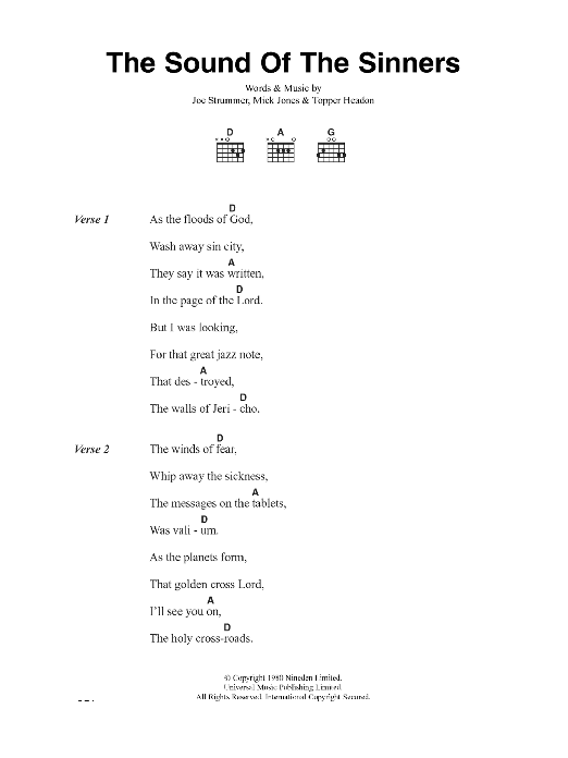 The Clash The Sound Of The Sinners Sheet Music Notes & Chords for Lyrics & Chords - Download or Print PDF