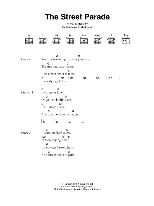 The Clash The Street Parade Sheet Music Notes & Chords for Lyrics & Chords - Download or Print PDF