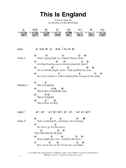 The Clash This Is England Sheet Music Notes & Chords for Lyrics & Chords - Download or Print PDF