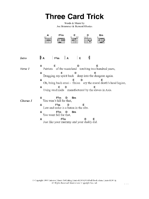 The Clash Three Card Trick Sheet Music Notes & Chords for Lyrics & Chords - Download or Print PDF