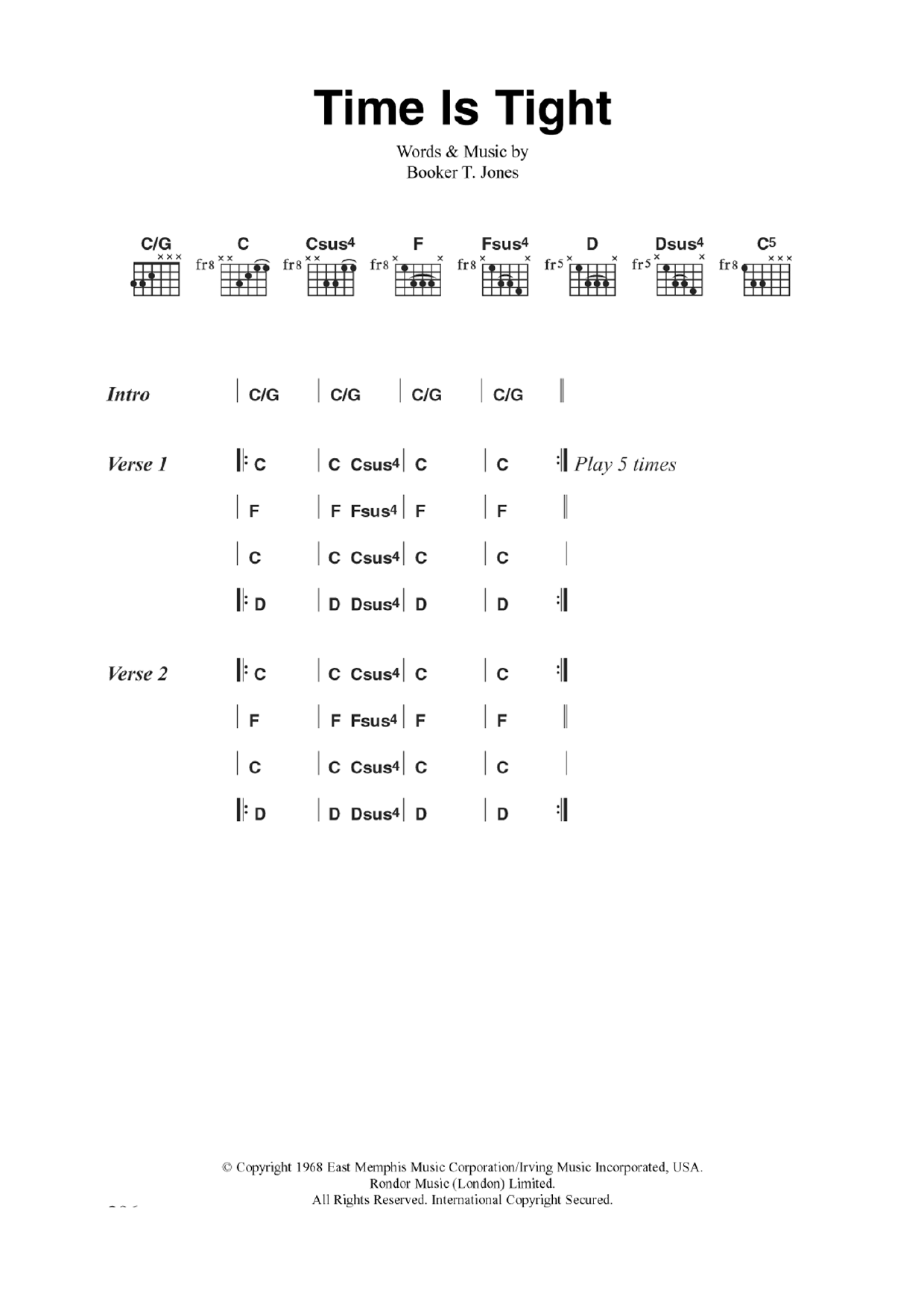 The Clash Time Is Tight Sheet Music Notes & Chords for Guitar Chords/Lyrics - Download or Print PDF