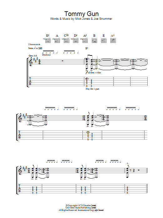 The Clash Tommy Gun Sheet Music Notes & Chords for Piano, Vocal & Guitar (Right-Hand Melody) - Download or Print PDF