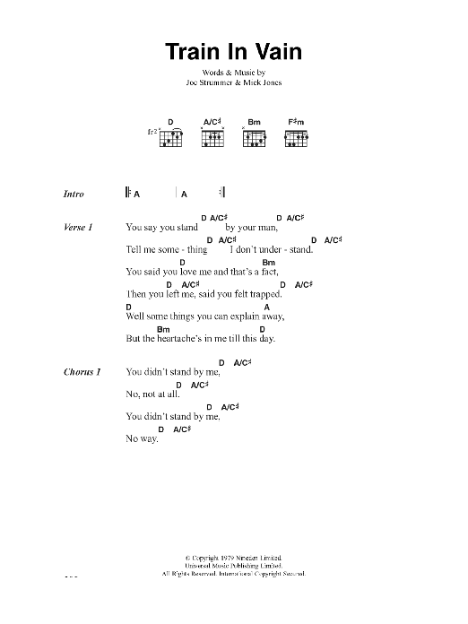 The Clash Train In Vain Sheet Music Notes & Chords for Guitar Chords/Lyrics - Download or Print PDF