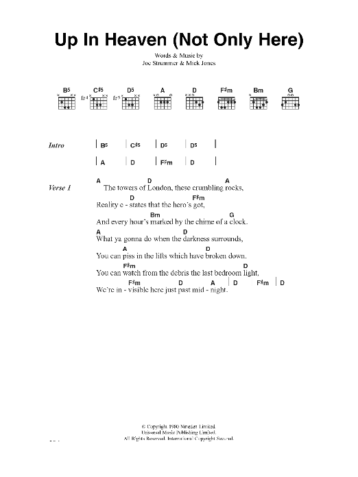 The Clash Up In Heaven (Not Only Here) Sheet Music Notes & Chords for Lyrics & Chords - Download or Print PDF