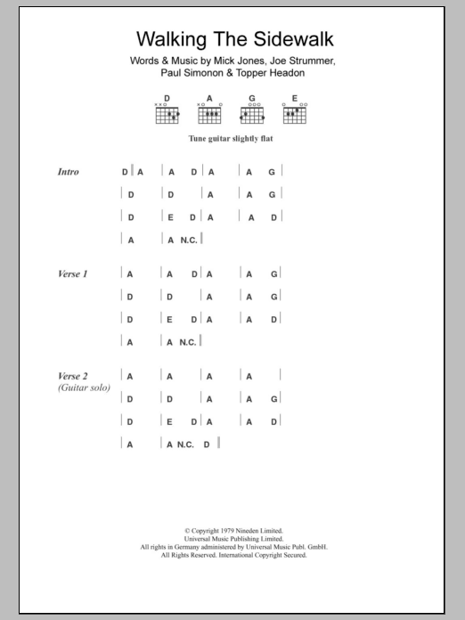 The Clash Walking The Sidewalk Sheet Music Notes & Chords for Lyrics & Chords - Download or Print PDF