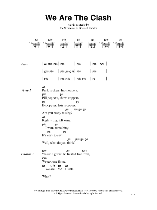 The Clash We Are The Clash Sheet Music Notes & Chords for Lyrics & Chords - Download or Print PDF