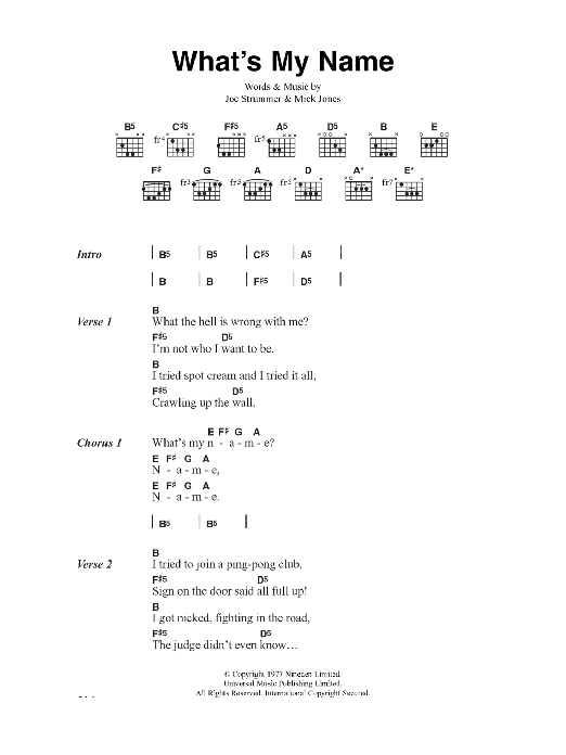 The Clash What's My Name Sheet Music Notes & Chords for Lyrics & Chords - Download or Print PDF