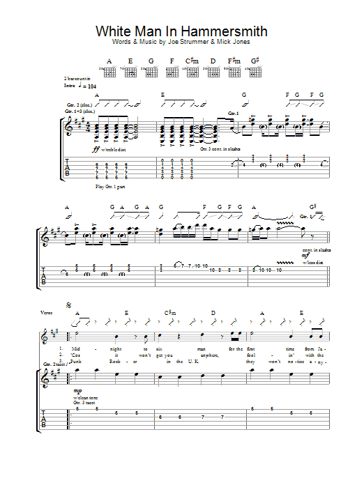 The Clash White Man In Hammersmith Palais Sheet Music Notes & Chords for Lyrics & Chords - Download or Print PDF