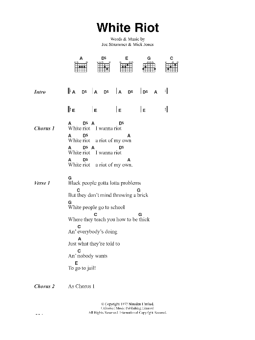 The Clash White Riot Sheet Music Notes & Chords for Lyrics & Chords - Download or Print PDF