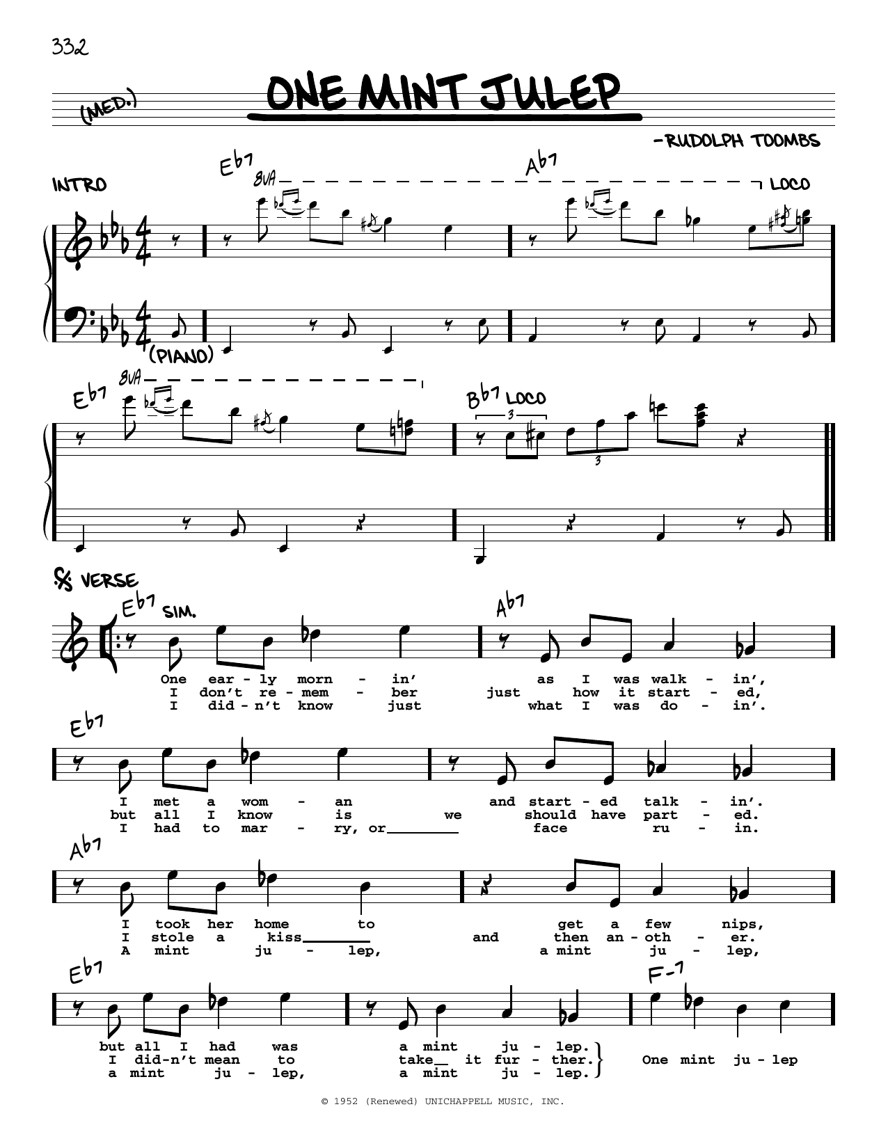The Clovers One Mint Julep Sheet Music Notes & Chords for Real Book – Melody & Chords - Download or Print PDF