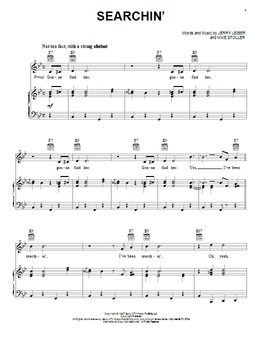 The Coasters Searchin' Sheet Music Notes & Chords for Piano, Vocal & Guitar (Right-Hand Melody) - Download or Print PDF