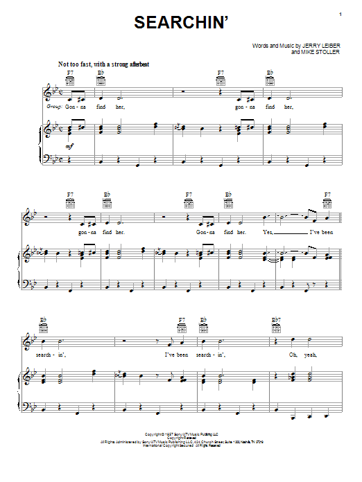 The Coasters Searchin' Sheet Music Notes & Chords for Melody Line, Lyrics & Chords - Download or Print PDF