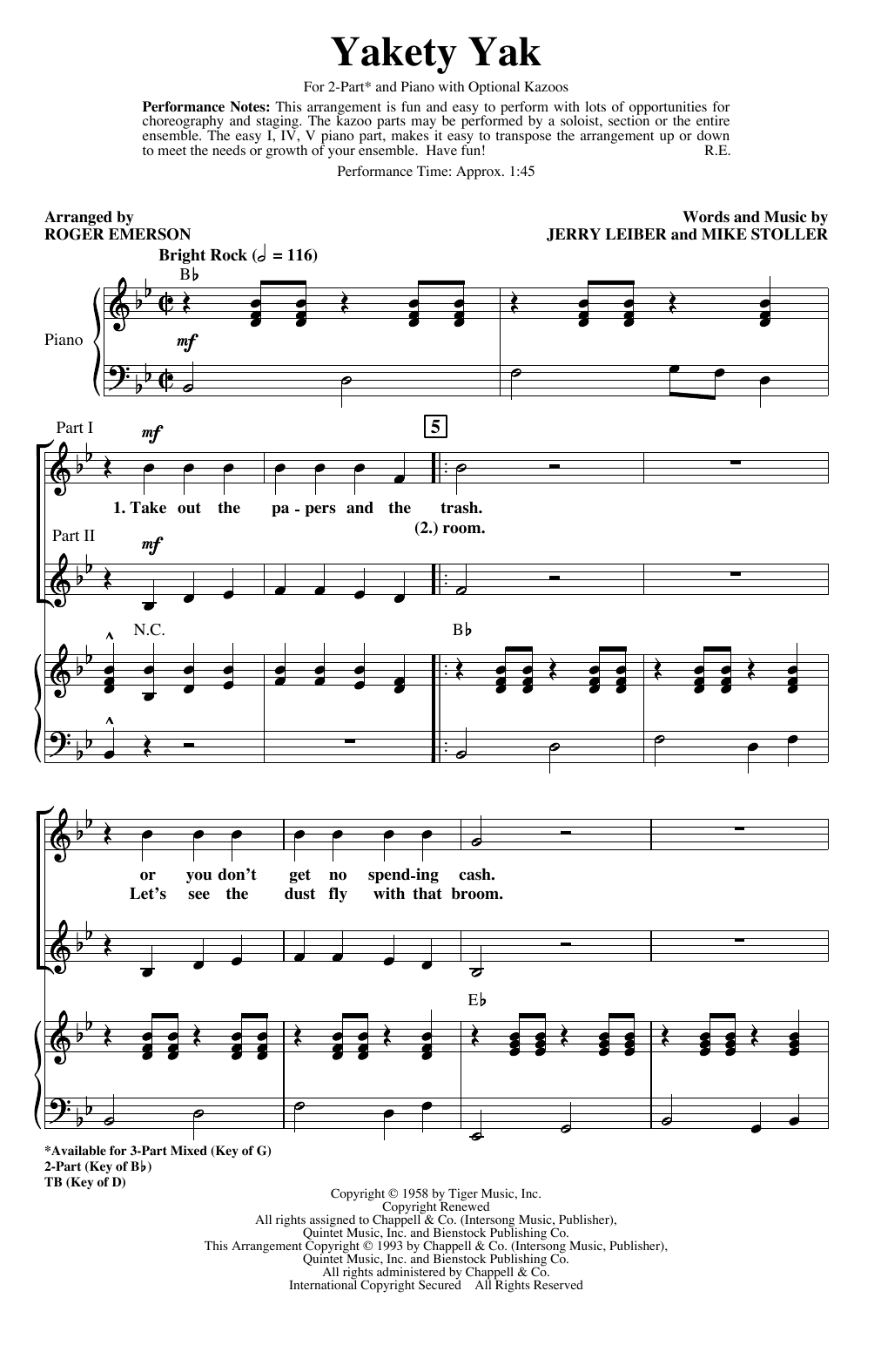 The Coasters Yakety Yak (arr. Roger Emerson) Sheet Music Notes & Chords for TB Choir - Download or Print PDF