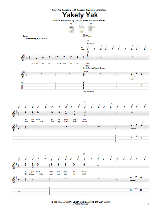 The Coasters Yakety Yak Sheet Music Notes & Chords for UkeBuddy - Download or Print PDF