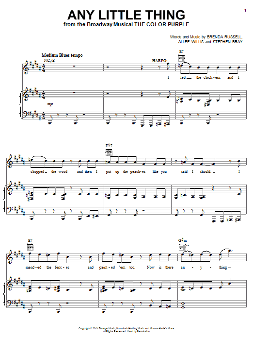 The Color Purple (Musical) Any Little Thing Sheet Music Notes & Chords for Easy Piano - Download or Print PDF The Color Purple (Musical) Any Little Thing Sheet Music Notes & Chords for Easy Piano - Download or Print PDF