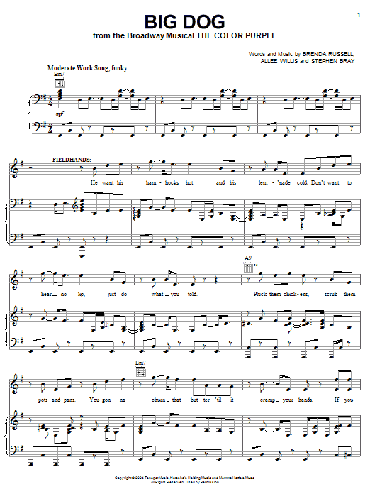 The Color Purple (Musical) Big Dog Sheet Music Notes & Chords for Easy Piano - Download or Print PDF The Color Purple (Musical) Big Dog Sheet Music Notes & Chords for Easy Piano - Download or Print PDF