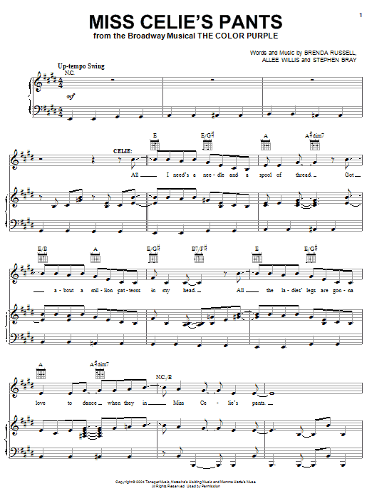 The Color Purple (Musical) Miss Celie's Pants Sheet Music Notes & Chords for Easy Piano - Download or Print PDF The Color Purple (Musical) Miss Celie's Pants Sheet Music Notes & Chords for Easy Piano - Download or Print PDF