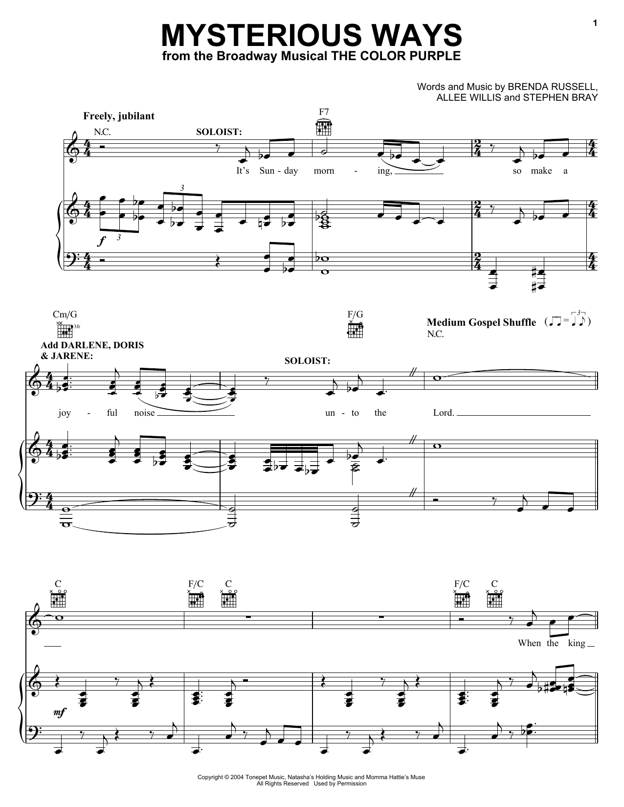 The Color Purple (Musical) Mysterious Ways Sheet Music Notes & Chords for Easy Piano - Download or Print PDF