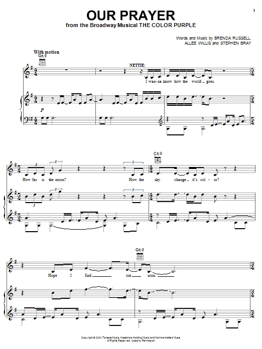 The Color Purple (Musical) Our Prayer Sheet Music Notes & Chords for Easy Piano - Download or Print PDF The Color Purple (Musical) Our Prayer Sheet Music Notes & Chords for Easy Piano - Download or Print PDF