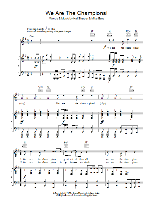 The Combined Supporters Club We Are The Champions Sheet Music Notes & Chords for Piano, Vocal & Guitar - Download or Print PDF