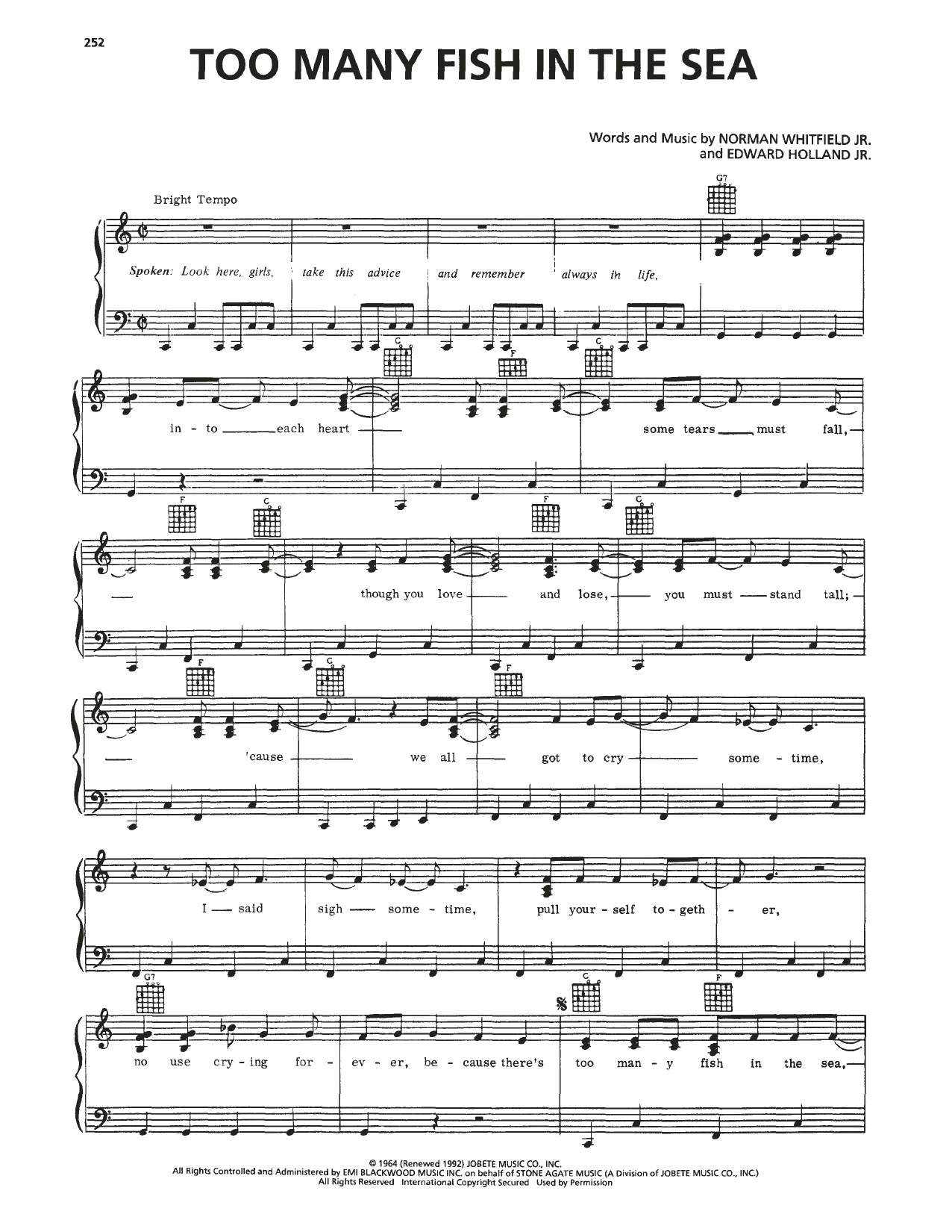 The Commitments Too Many Fish In The Sea Sheet Music Notes & Chords for Piano, Vocal & Guitar Chords (Right-Hand Melody) - Download or Print PDF