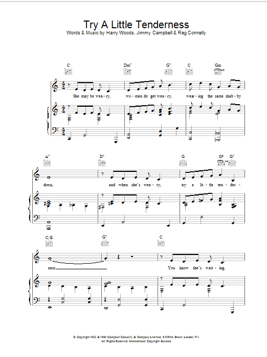 The Commitments Try A Little Tenderness Sheet Music Notes & Chords for Piano, Vocal & Guitar (Right-Hand Melody) - Download or Print PDF