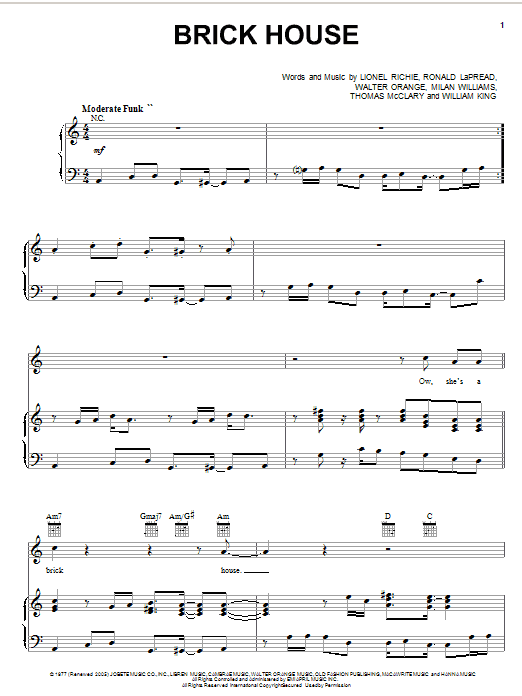 The Commodores Brick House Sheet Music Notes & Chords for Guitar Tab Play-Along - Download or Print PDF