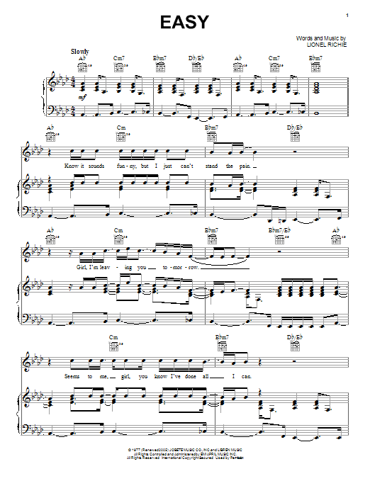 The Commodores Easy sheet music notes and chords. Download Printable PDF.