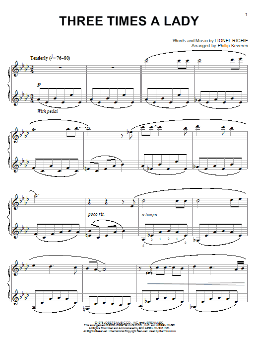 The Commodores Three Times A Lady Sheet Music Notes & Chords for Piano Solo - Download or Print PDF