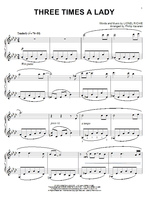 The Commodores Three Times A Lady Sheet Music Notes & Chords for Piano - Download or Print PDF