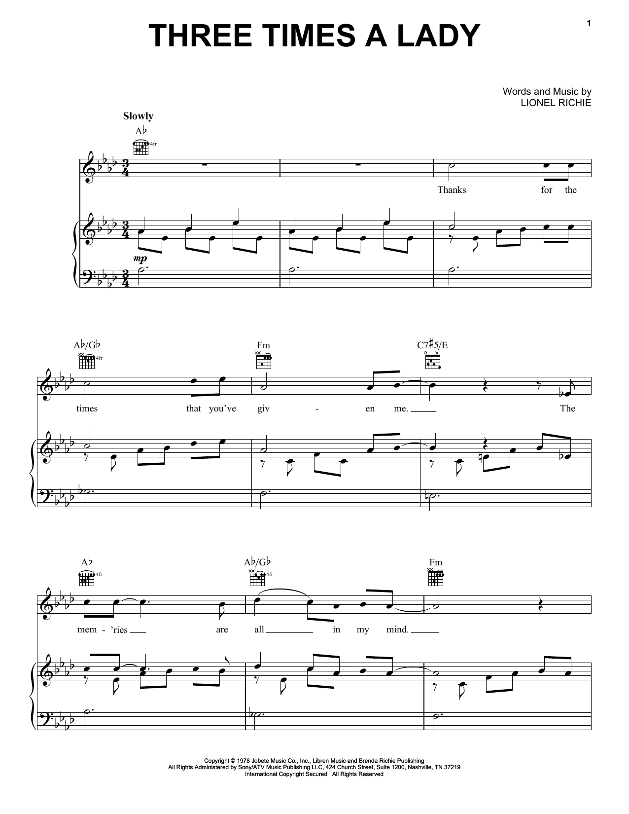 The Commodores Three Times A Lady Sheet Music Notes & Chords for Guitar Tab - Download or Print PDF