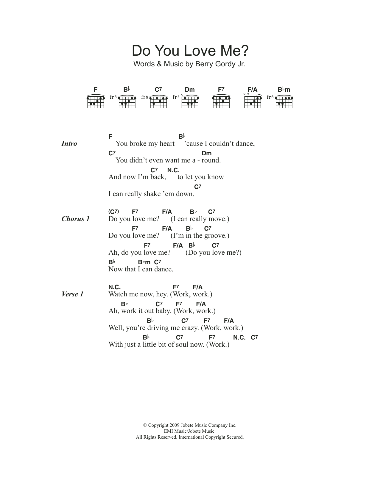 The Contours Do You Love Me? Sheet Music Notes & Chords for Lyrics & Chords - Download or Print PDF