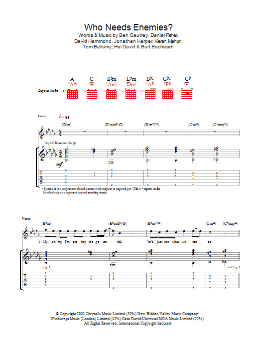 The Cooper Temple Clause Who Needs Enemies? Sheet Music Notes & Chords for Guitar Tab - Download or Print PDF