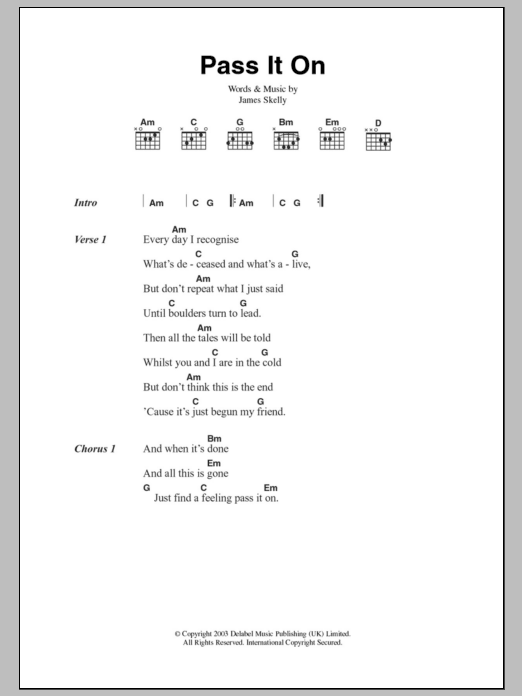 The Coral Pass It On Sheet Music Notes & Chords for Lyrics & Chords - Download or Print PDF