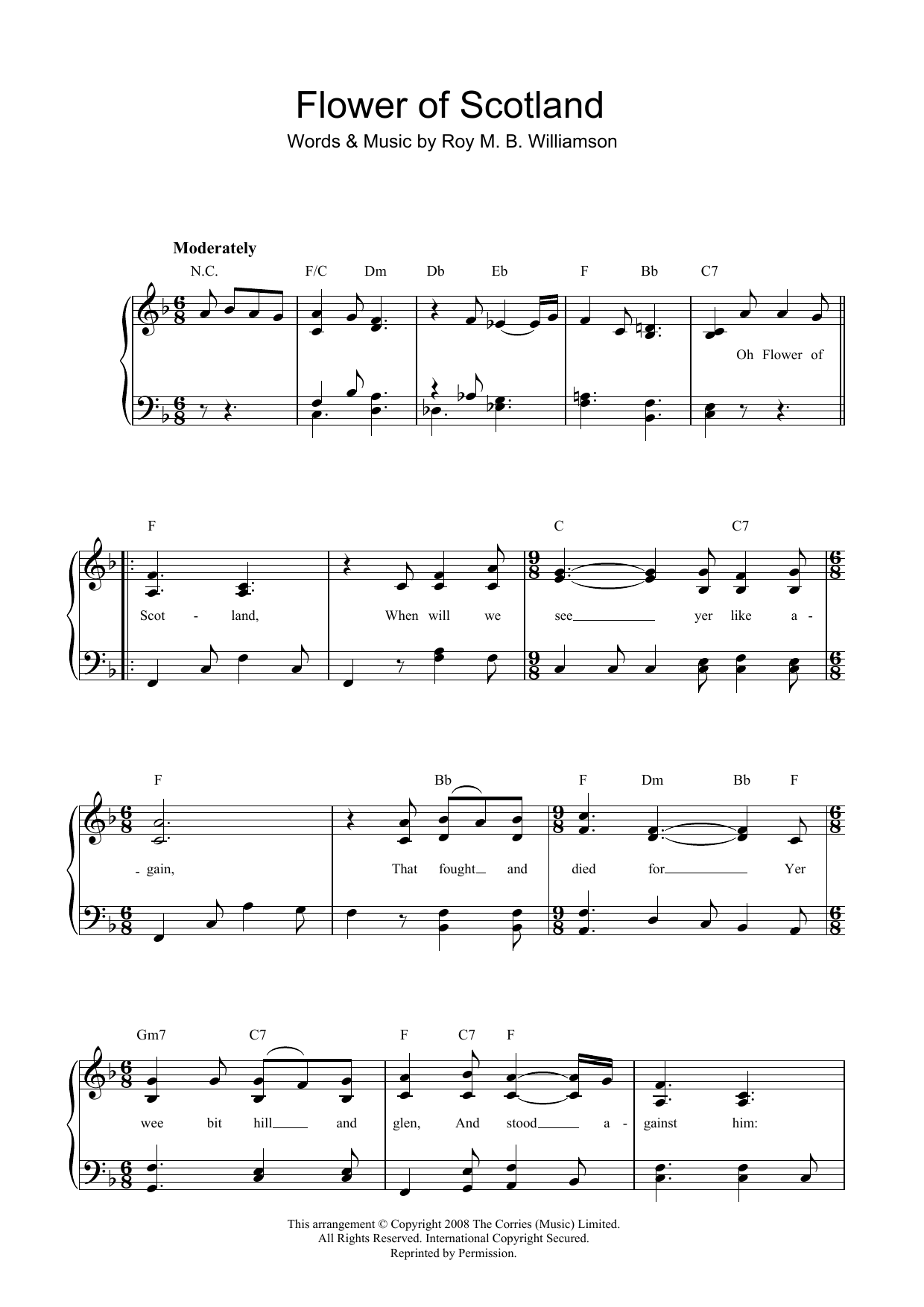 The Corries Flower Of Scotland (Unofficial Scottish National Anthem) Sheet Music Notes & Chords for Piano & Vocal - Download or Print PDF