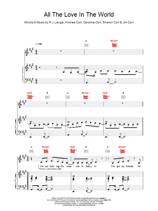 The Corrs All The Love In The World Sheet Music Notes & Chords for Piano, Vocal & Guitar - Download or Print PDF