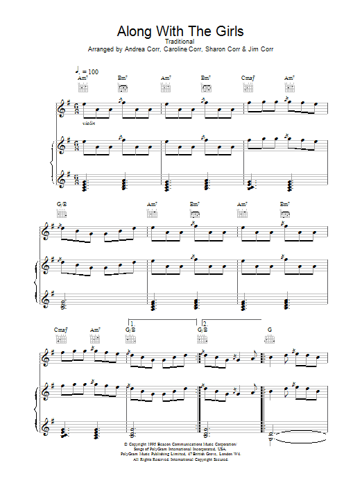 The Corrs Along With The Girls Sheet Music Notes & Chords for Piano, Vocal & Guitar (Right-Hand Melody) - Download or Print PDF