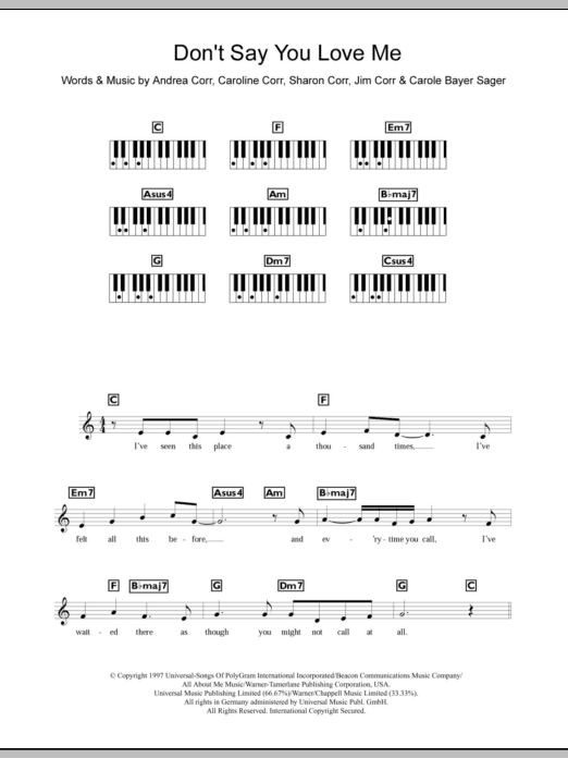 The Corrs Don't Say You Love Me Sheet Music Notes & Chords for Keyboard - Download or Print PDF