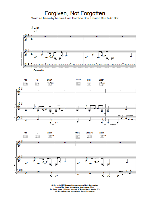 The Corrs Forgiven, Not Forgotten Sheet Music Notes & Chords for Keyboard - Download or Print PDF