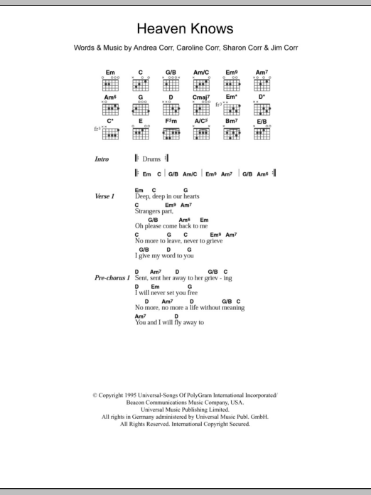 The Corrs Heaven Knows Sheet Music Notes & Chords for Keyboard - Download or Print PDF