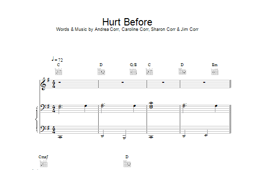 The Corrs Hurt Before Sheet Music Notes & Chords for Piano, Vocal & Guitar - Download or Print PDF