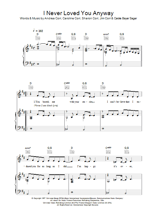 The Corrs I Never Loved You Anyway Sheet Music Notes & Chords for Keyboard - Download or Print PDF