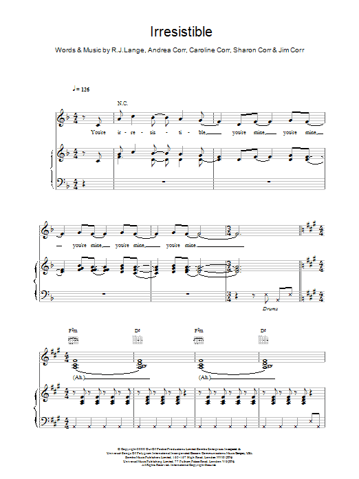 The Corrs Irresistible Sheet Music Notes & Chords for Piano, Vocal & Guitar - Download or Print PDF